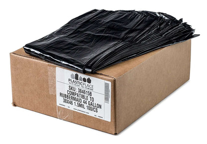 38" x 46" 44 Gal 1.5 Mil Black Trash Bags, 100/Case