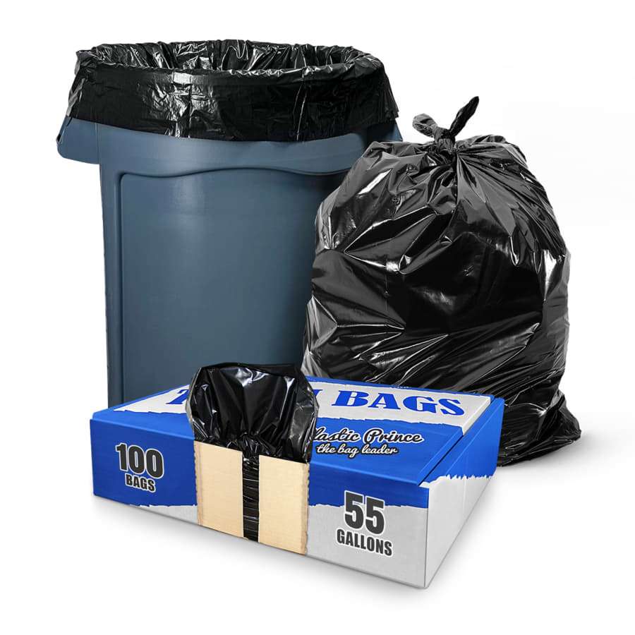 22" x 14" x 50" 55 Gal 3 Mil Black Trash Bags, 100/Case