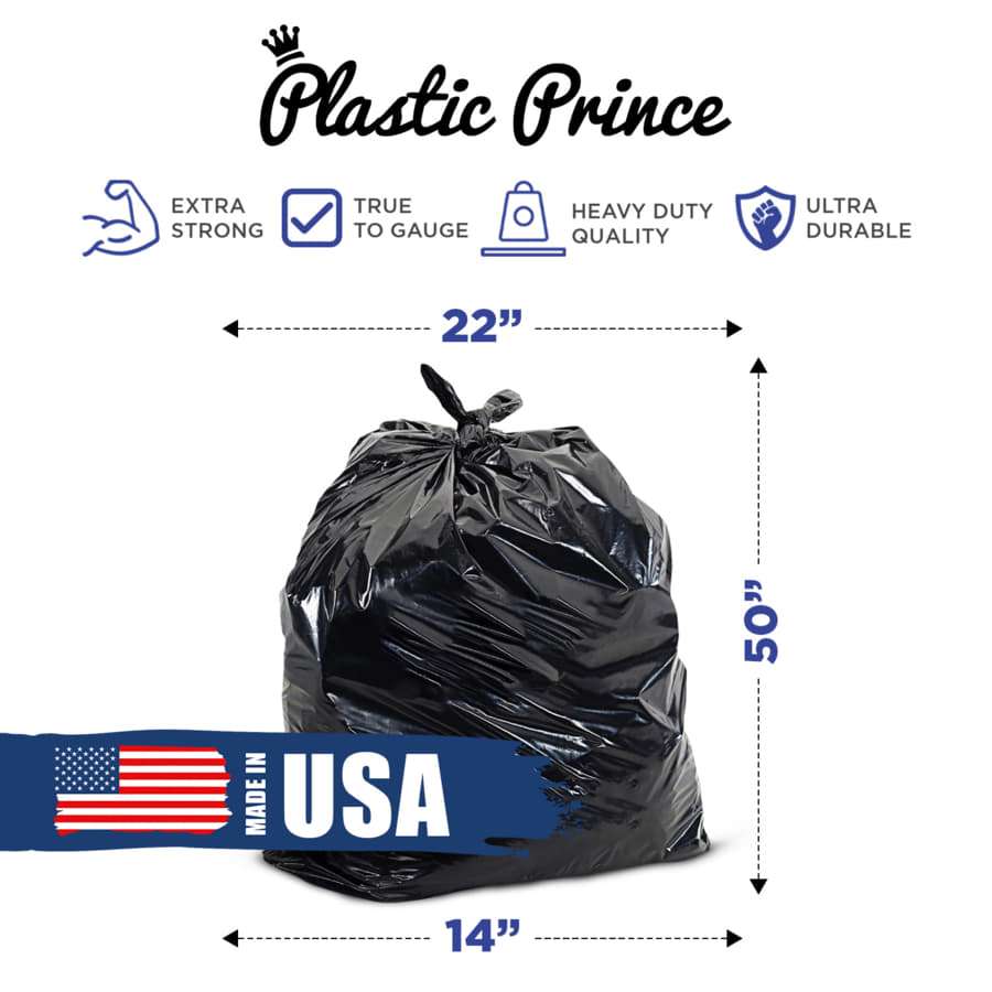 22" x 14" x 50" 55 Gal 3 Mil Black Trash Bags, 100/Case