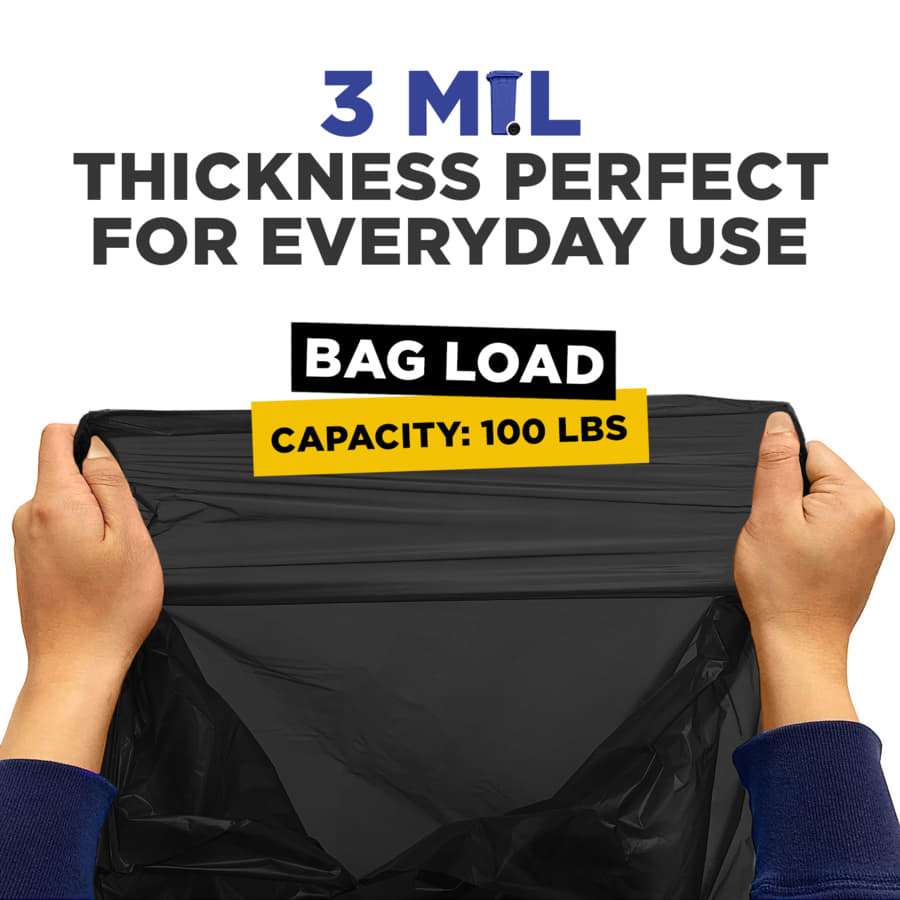 22" x 14" x 50" 55 Gal 3 Mil Black Trash Bags, 100/Case