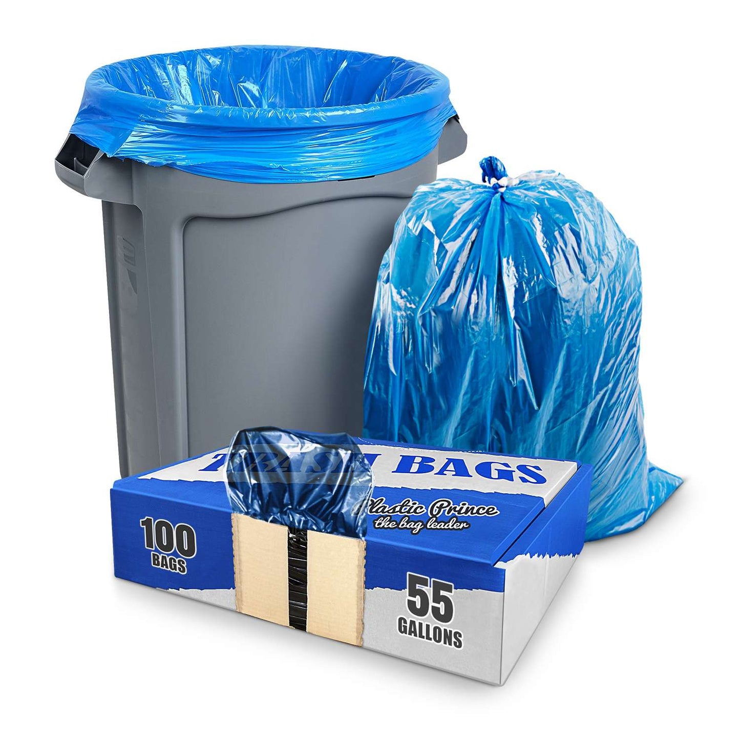 38" x 58" 55 Gal 1.2 Mil Blue Trash Bags, 100/Case